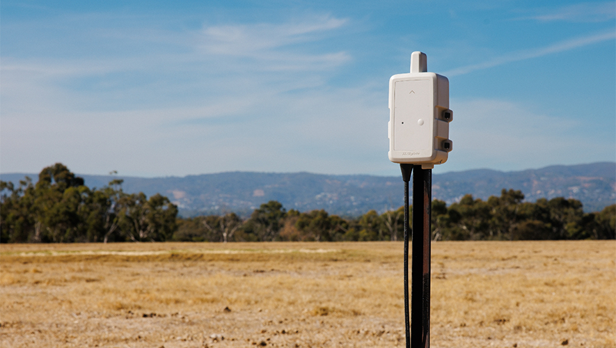 A photo of a Myriota sensor in the field.