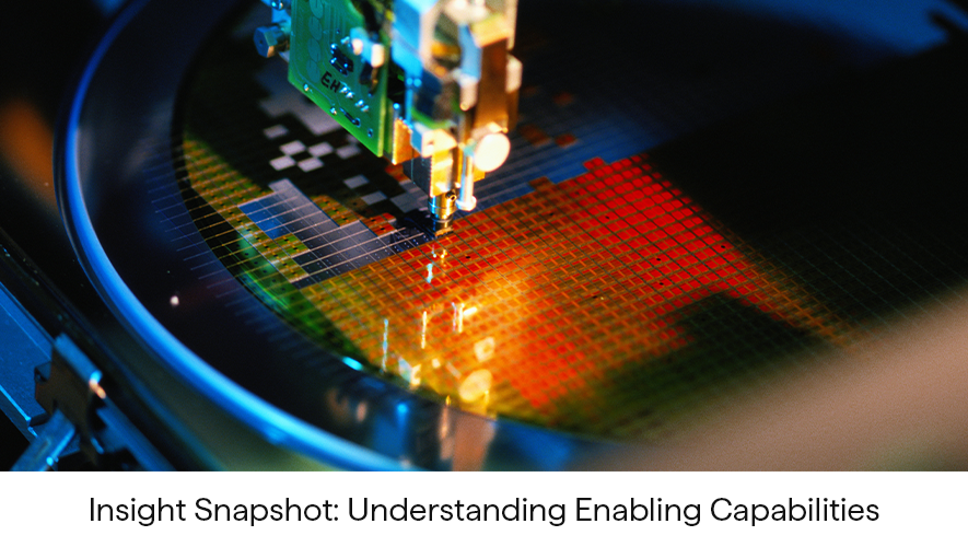 A graphic of a machine manufacturing a computer component.