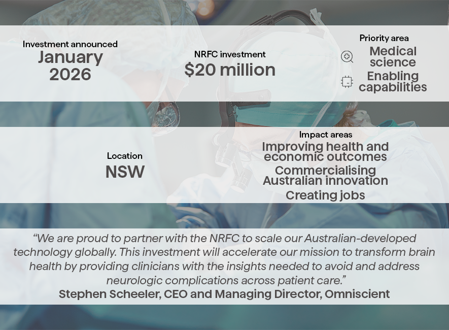 A graphic of the details of the NRFC's investment in Omniscient Neurotechnology.