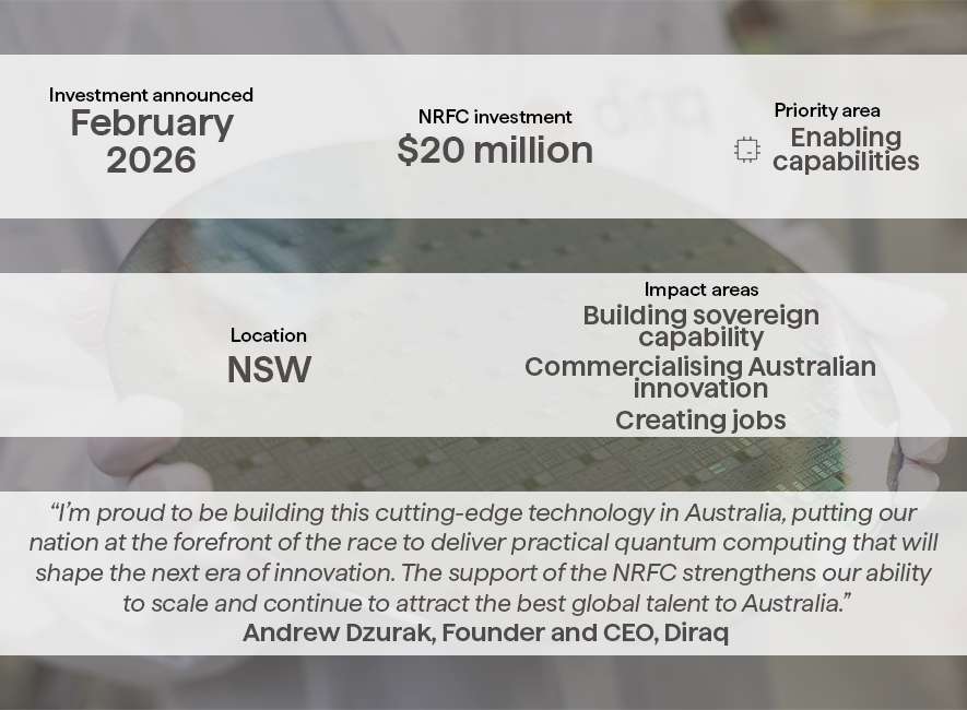 A graphic of the details of the NRFC's investment in Diraq.