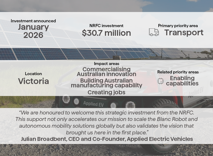 A graphic of the details of the NRFC's investment in Applied Electric Vehicles.