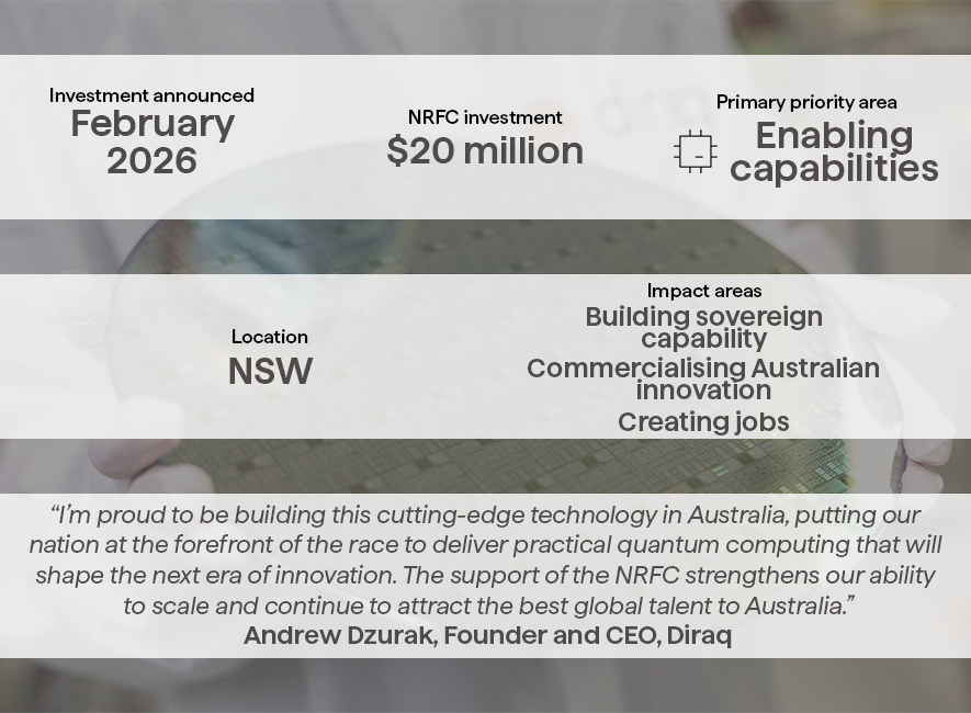 A graphic of the details of the NRFC's investment in Diraq.