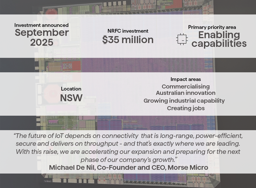A graphic of the details of the NRFC's investment in Morse Micro.