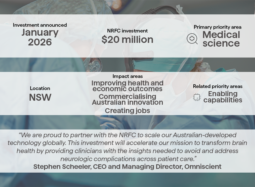 A graphic of the details of the NRFC's investment in Omniscient Neurotechnology.