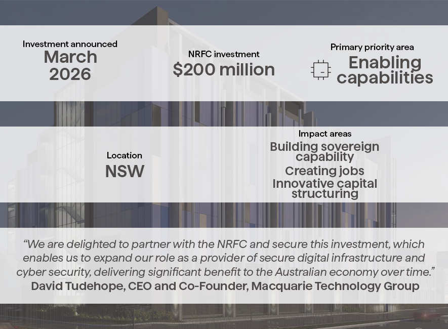 A graphic of the details of the NRFC's investment in Macquarie Technology Group.