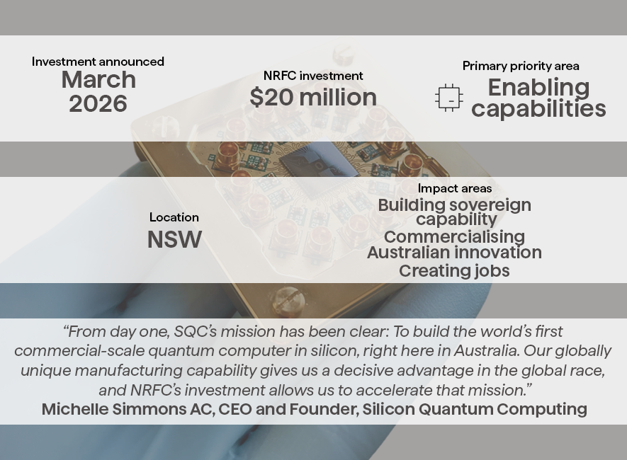 A graphic of the details of the NRFC's investment in Silicon Quantum Computing