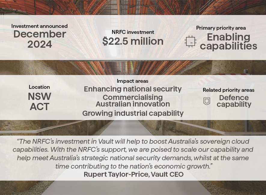 A graphic of the details of the NRFC's investment in Vault Cloud.