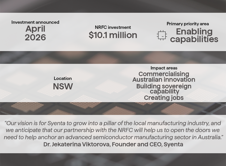 A graphic of the details of the NRFC's investment in Syenta.