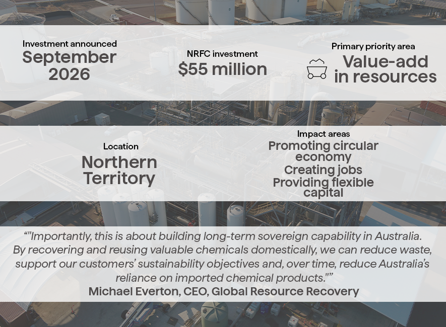 A graphic of the details of the NRFC's investment in Global Resource Recovery.