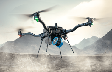 A photo of an Emesent drone operating at a mine site.