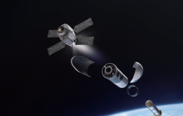 An image of a satellite deploying in space.