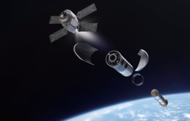 An image of a satellite deploying in space.